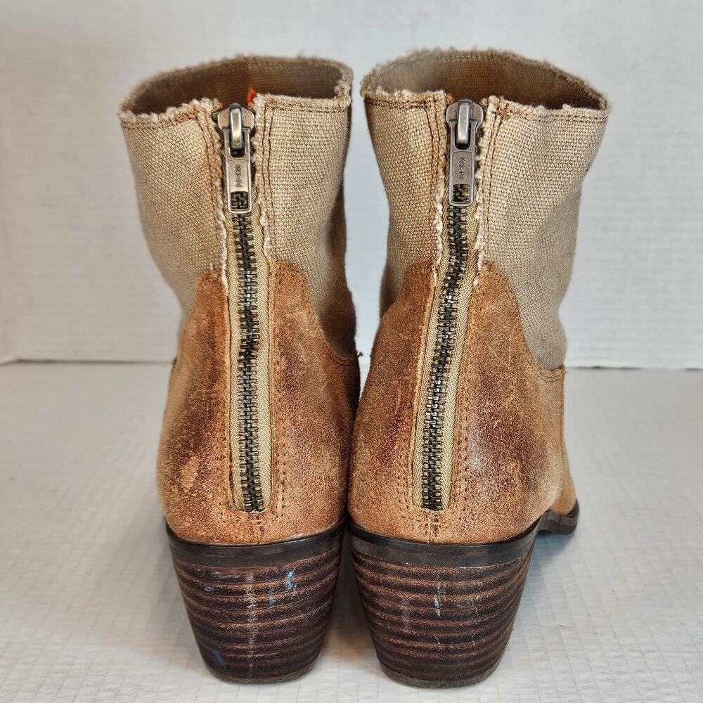 Women's Nicole Drawl Beige Canvas/Tan Leather Slip On Boots Size 9M - Picture 8 of 10